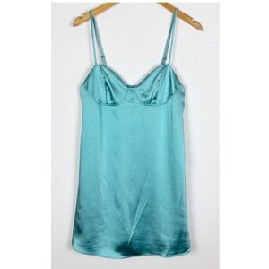 Wild Fable Mini Dress Size Medium Satin Aqua Spaghetti Strap